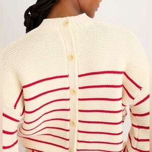 Alex Mill Button Back Crew Neck Neck Sweater Ivory Red Stripe sz XL